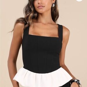 Lulu's Black and White Peplum Bodysuit